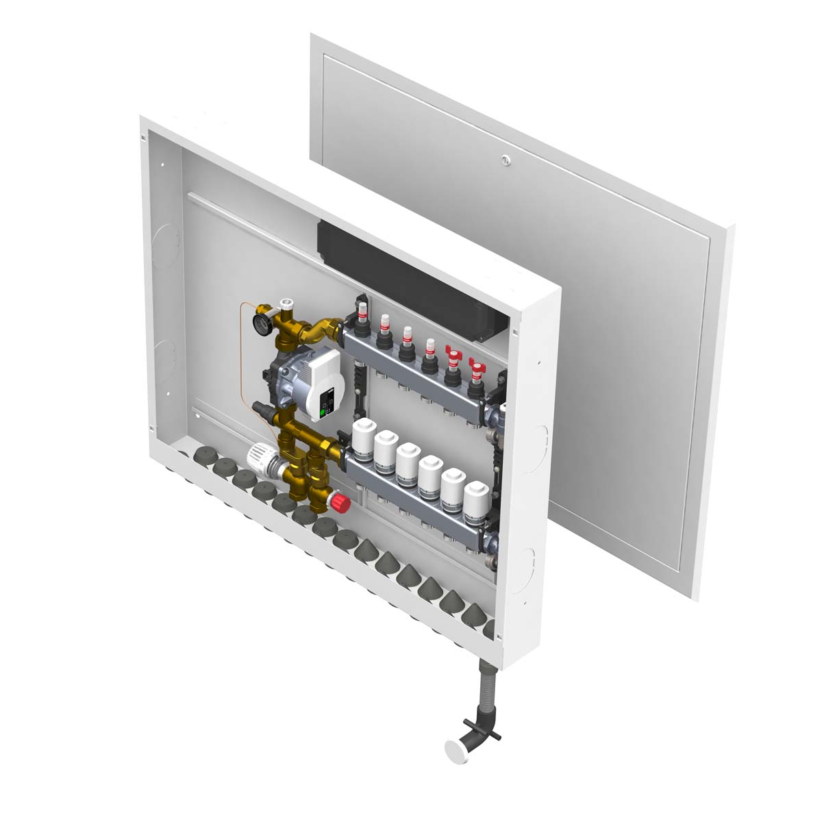 Featured image for “Preassembled manifold cabinet with shunt for in wall mounting”